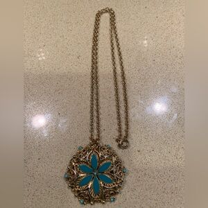 Vintage Gold and Turquoise Pendant Necklace